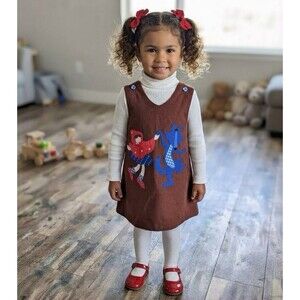 Vintage Y2K Chocolate Soup Hand Appliqué Red Riding Hood Jumper Dress Sz 4⁠